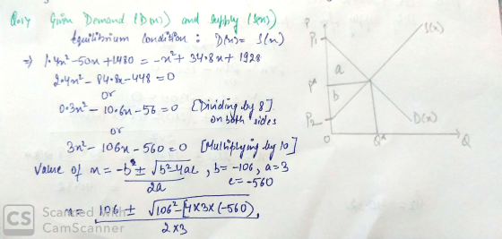 supply (sen) 500 P- a PA G dary Given Demand (m) and equilibrium condition : Deusz slon) to you? -501 +1480 = -nt 34 8 nt 19