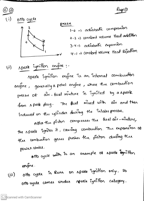 Page 1 (1) otto cycle procen 1-2 =) adiabatic comprenion 0-3 ») constant volume Heal addition 3-45) adiabatic expansion 4-1 u