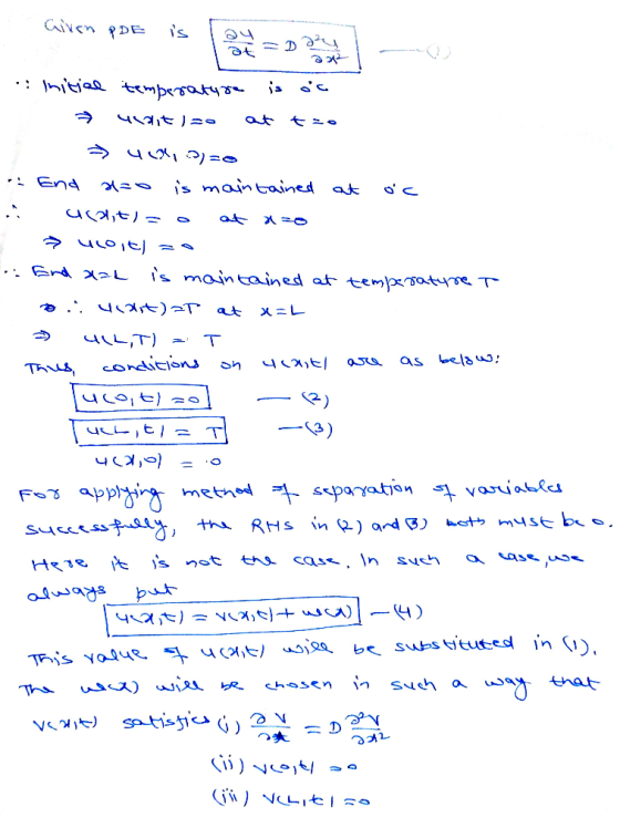 Given poe is lau=Day Ot :: meing tempetakҷ3. ј» - → ulit) zo ant to 40,1)=0 End a=0 is maintained at . 4(36,) = o at m=0 oc .