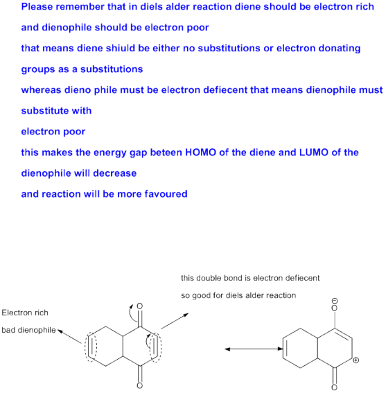 Please remember that in diels alder reaction diene should be electron rich and dienophile should be electron poor that means