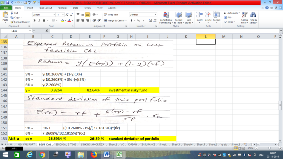- 2x Σ AutoSum : A Fill Sort & 2 Clear Filter Editing Find & Select M N O P ? OPTIMAL RISKY PORTFOLIO VC AMORT SINKING JORDAN