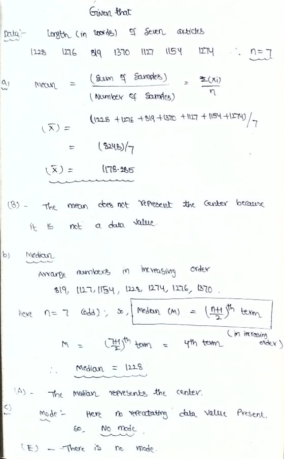 Given that Data? Length (in coords) of Seven articles 1228 1276 819 1370 1127 (154 1274 inay - = (x) Alecun ( Sem of ( Number