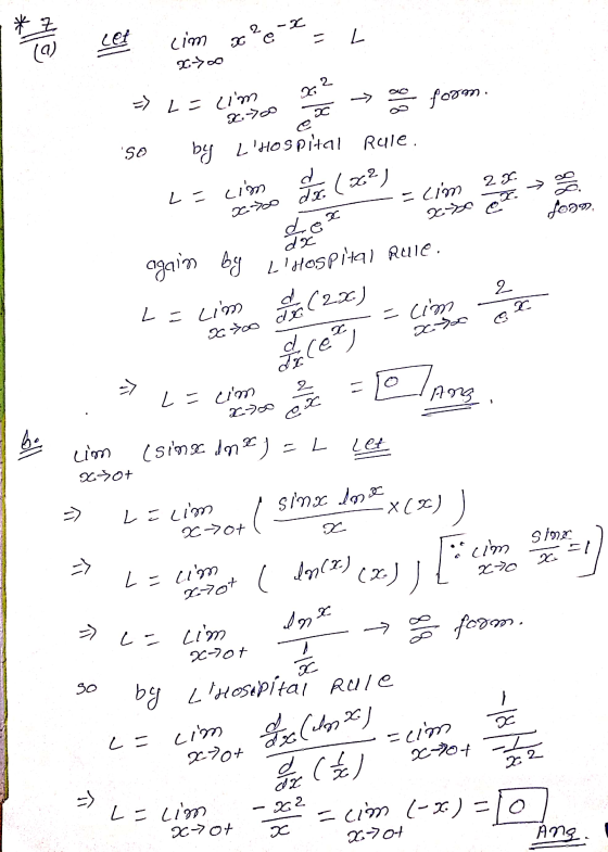 2 cet (Q) 2 X र 20.00 2x x-00 doo (x dex L= cim (x2) - cim 2-0 ex. dx LHospital Rule. Lim (2x) - cim 2 2 L = Do oo do & xao