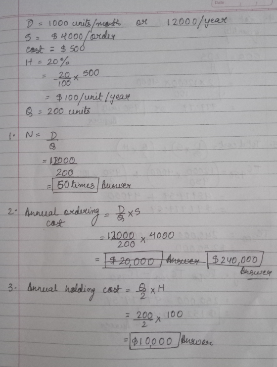 Date D = 1000 cinta. /nnet -or 12000, Year 6M Cast = $50 20 500 100 = $100/unit/yeast 9: 200 uits 9 12000 200 =| 60 homes Aus