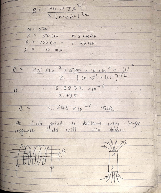 B = Mo NI R2 2 (n?+ R2) 312 s = 500 - 50cm = R- 100cm = I 10 mA 0.5 meter 1 meter UT Xlo Sobrio X10 2 [ (o.s)2 + W27/2 6.2832
