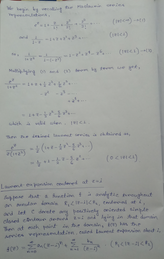 series We begin by recalling the Malaurin representations, e?=1+ + 2+... t = 1+z+z²+ Z² + ... (17!<) ->(1) (IZIKI) and 1-Z So