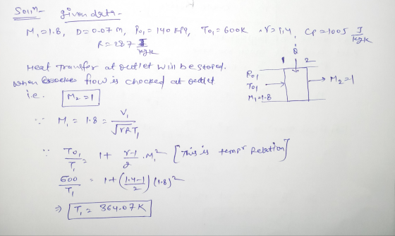 Soin- given data- M, 218, D20.07m, foi = 140889, To, = 6ook aroby. Cp 21005 I На * Dato Heat Transfer at outlet will bestoped