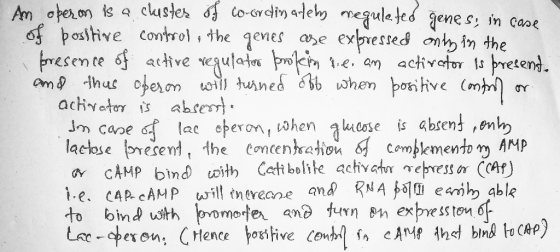 An operon is a cluster of co-ordinately regulated genes, in case of positive control, the genes are expressed only in the pre