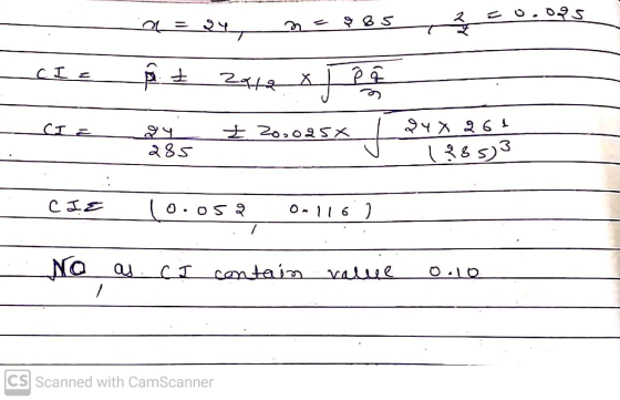 ०१७ 1 = 24 1. 235 2/2_4 p4 CTE 2 20.025x 24- 26 1385)3 285 CIE 0.052 0.1। 6 ) No as . ci contain value arie 0.10 । CS Scanned