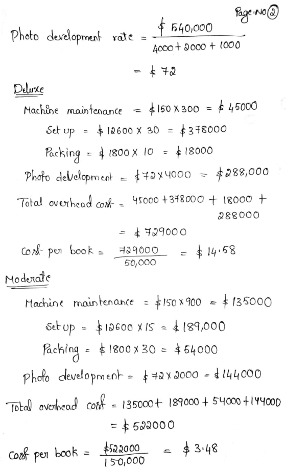 Page No @ $540,000 Photo development rate = 4000+ 2000 + 1000 $ 72 Deluxe Machine maintenance $150 X 300 = $45000 Set up $126
