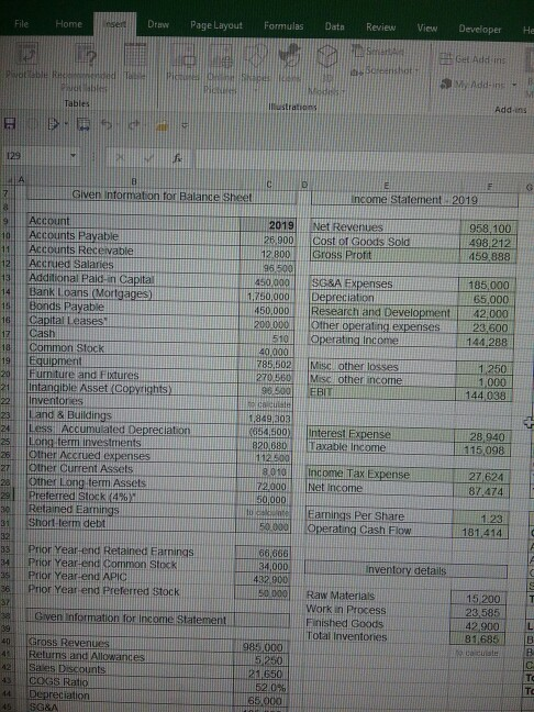 F Home Draw Page Layout Formulas Data Review View Developer H Get Adding pes My Adding Adding > Ed 12 Given Information for B