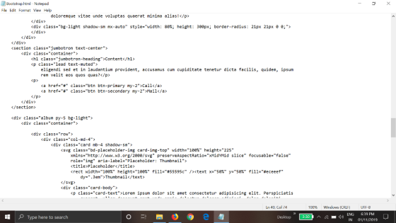 Bootstrap.html - Notepad File Edit Format View Help doloremque vitae unde voluptas quaerat minima alias!</p> </div> <div clas