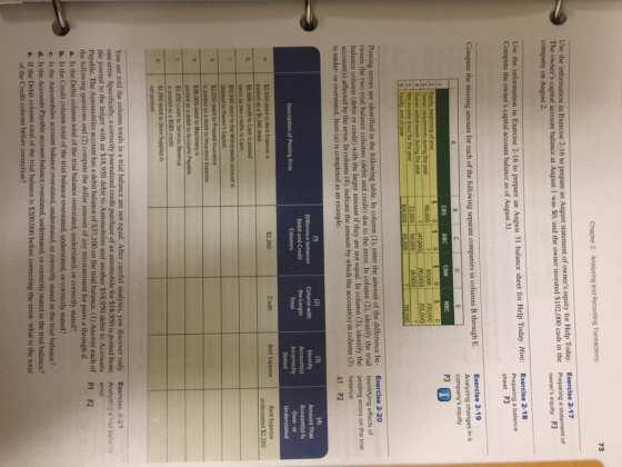 Chapter 2 Analyzing and Recording Transactions use the information in Exercise 2-16 to prepare an August statement of owners