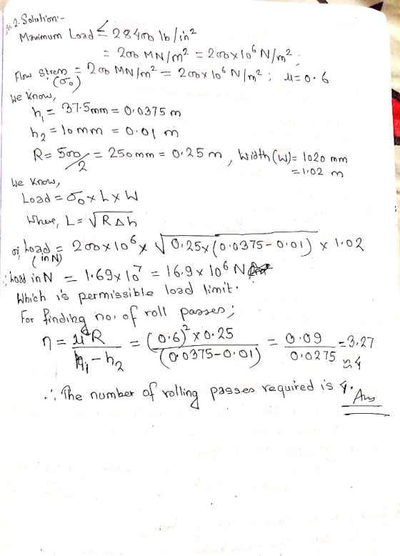 Flow (oo) ... Solution - In Manimum Load = 28400 lb/in2 = 200 MN/M2 - 20x lo N/m2. o strem = 200 MN / m² = 200 x 100 N/m2; 4