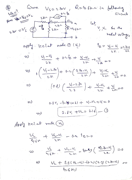 Cinen Vsartv , R=4.6km in following arcub Here Uffe ab =V₂ Mim aka 52 kr Vege ER=4.6km let, evs V k be the 2 Jov . nodal vol