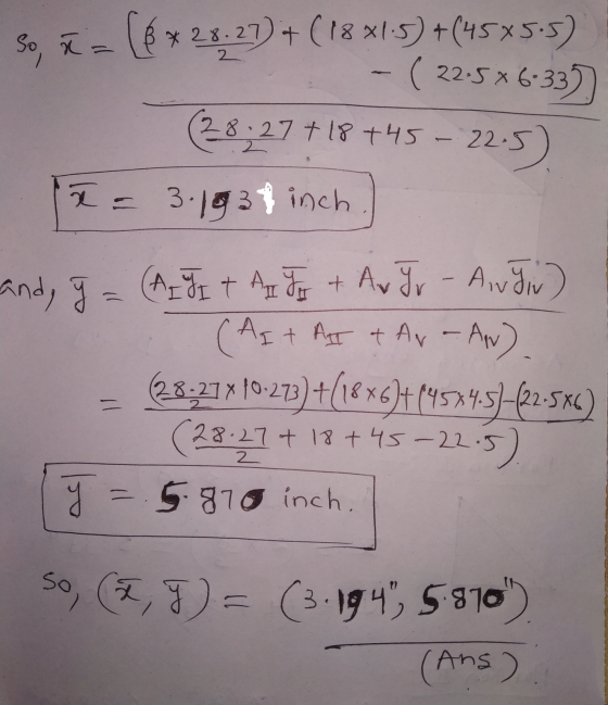 3.27)+(18x1.5) +(45x5.5) - (22:5*6.33) (28.27 + 18+45-22.5) T= 3.1937 inch and, g = (ALJI + A JE + Av Jr - Avgiv) (Art Art &