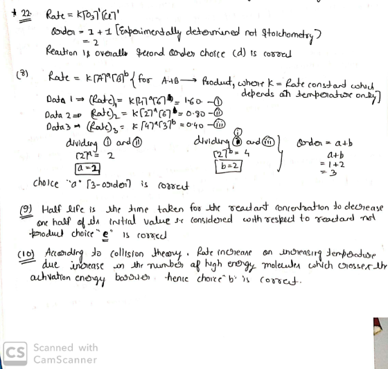 * 22 Rate = KT03717 ardon = 1 + 1 [Enperimentally determined not ftoichometoy) = 2 Reaction is overallo second order choice (