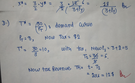 demand Cuswe Pr3, Now Tax $2 T2-36 Now tax Revenue TR t. T2