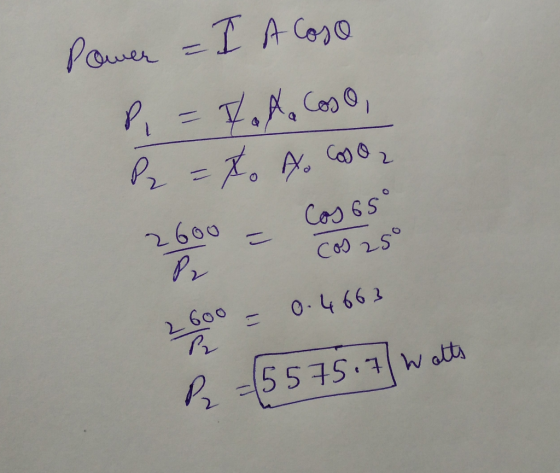 Power - I A Cose P = Pasta Coso, P2 = A. No caso, 2600 - Coseso Cosas 2600 = 0.4663 P = 55 75 17 watts