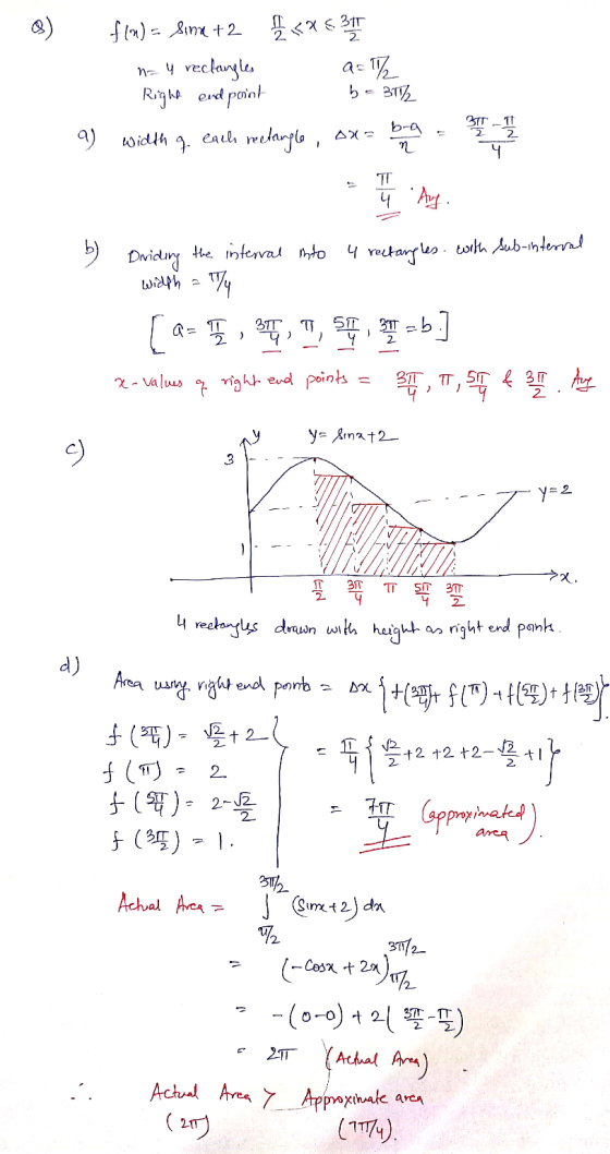 31 2 f(x) = sina +2 <*53 n- 4 rectangles a = 1/2 Righe end point 31/ a width q each rectangle bra n 31 - 1 / 1 TT u Aug 4 re