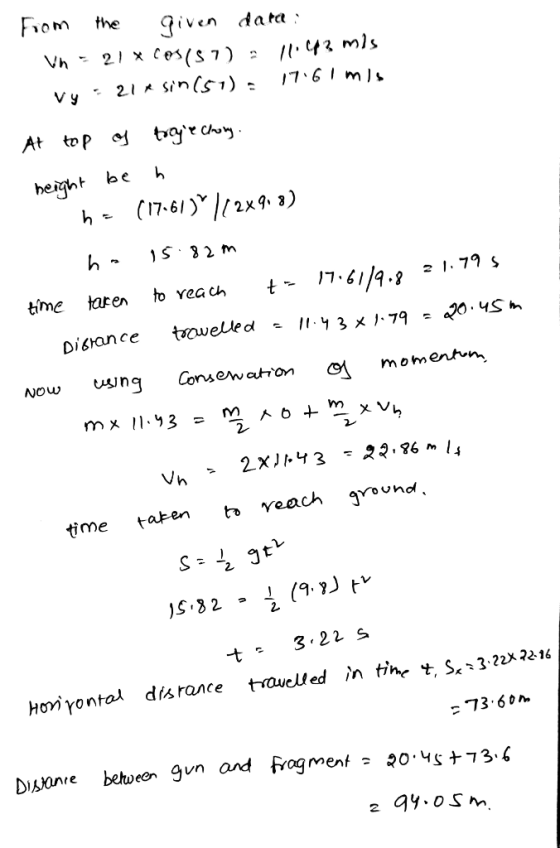 om he iven d a ta height beh Now ng Cmeaon momenn, time taken to veach gYou 2 DAon, e behoeon gun andfrogment 20.4け73