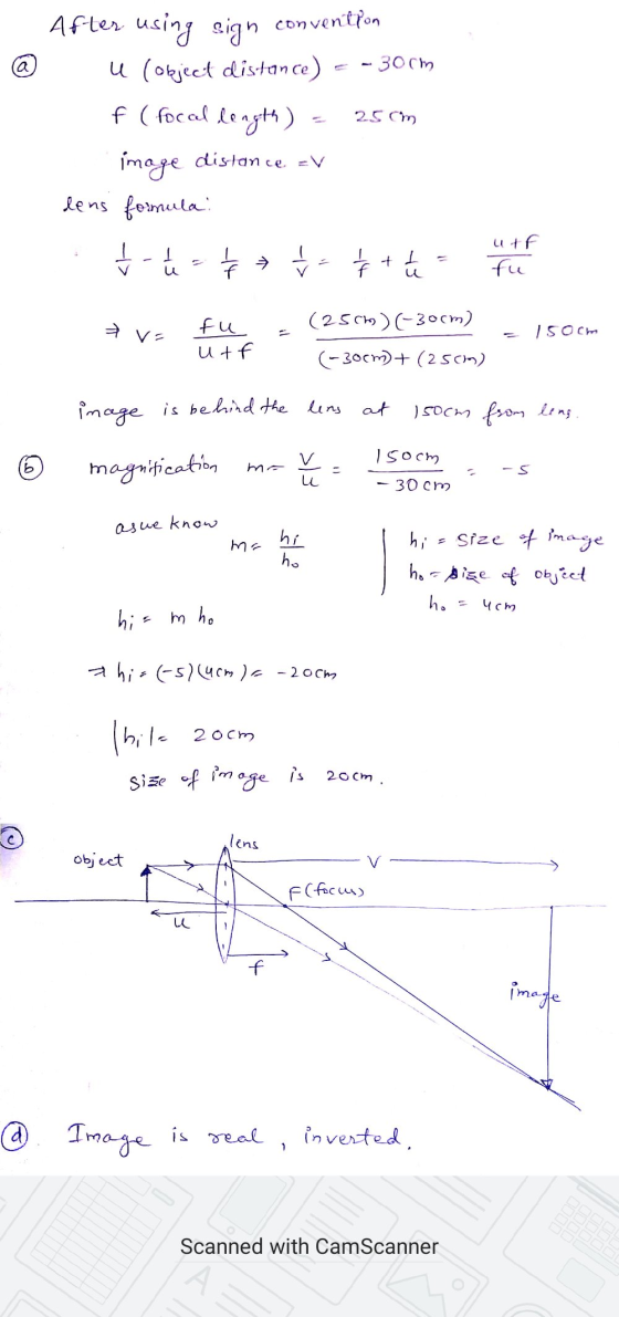 - a - 30cm 2.5cm After using sign convention u (object distance) f (focal length) image distance dens formula! $ -- ¢ ¢ ¢ ¢ +