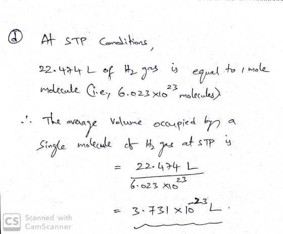 At STP Conditons tomole 22.4 L melecule G.e 6.023 xomolecules) 23 The Volune ocaupiedbn at STP y Single molecule ct 22.44 L 2