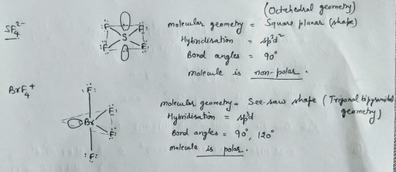 Qis (Octahedral geometry) molecular geometry - Square planar (shape) Hybridisation – Sped Bond angles = 90° molecule is non-p