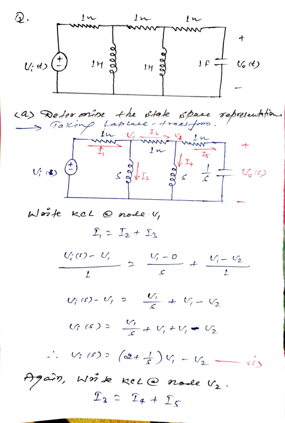 Q in lu + Vis) IH If IH Vort) Lay Deteo mise the state space Taking Laplace-transform. lu representation Ta IL lu Iw Is Hill
