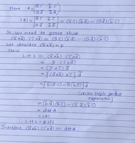 Here = Ca.7).(6.0)- cād) (5.0) IA|= व व ট-व We need to prove that cāxb).cxd) = het consider cāx6) = p So L-H.S = cāxb). cExd)