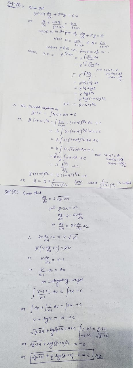 Solo Given that ++1) dy +3514 = 64 02 y + 3y - 6 X (+3 + x2 which is in the form of dy + P.y=0 Here P = 3 46 Whene pesme M or