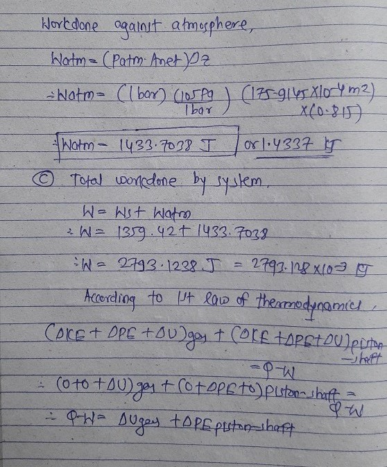 Ibor Work done against atmosphere, Watm (Patm- Anet pz Watm- (lbar) (105 pg ) (175.9145 xlorYm2) X60.815) Warto - 1433.7038 I