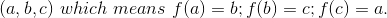 (a, b,c) which means f(a) = b; f(b) = c; f(c) = a.