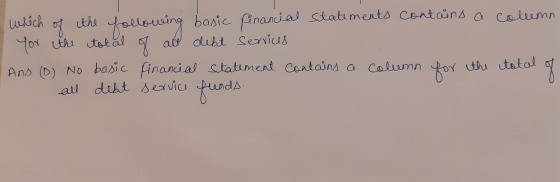 which of the following basic financial statements contains a column Yor the total of all dekt services Ans (*) No basic finan