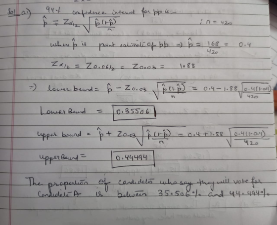 نماهگی 94/ confidence intewel for pp is ... - Zai (16) in = 420 where p is point estimate of bb - Ê = 168 = 0.9 420 Za 12 = Z