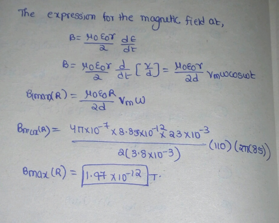 The expression for the magnetic field at B= so por B= Yokor & C 3) = logo Voucoswt Bemar(R) = 400 mW Borez(A= 4104107x8.85410