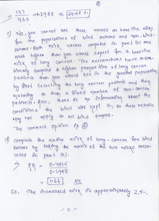 137 463 -0-2958 x 29.58.1. can not lese c) No, you cancer these values os base line risks bered fore the populations of owner