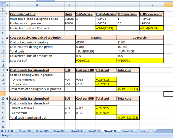 A B C D E F G 1 5 2 1 Calculation of EUP Units % Materials EUP Materials % Conversion EUP Conversion 3 Units completed during