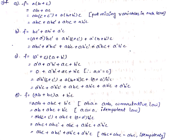 a). f alb+ ab t ac ab(cc) atbtbc Lput mising voriables in each termj abc tabc abc+ abc 1 f bc ab+ ac = lato)bc - abdt a