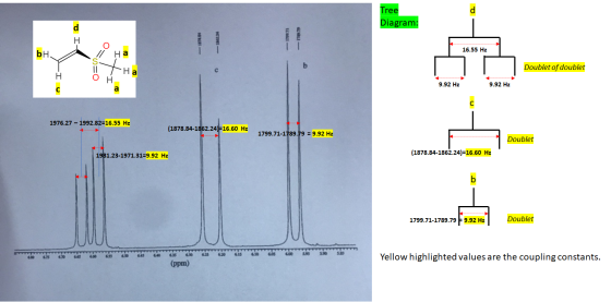 Tree Diagram: 1 - 16.55 Hz U = Doublet of doublet O I 9.92 Hz 9.92 Hz 1976.27 - 1992.82=16.55 Hz (1878.84-1862.24)=16.60 Hz 1