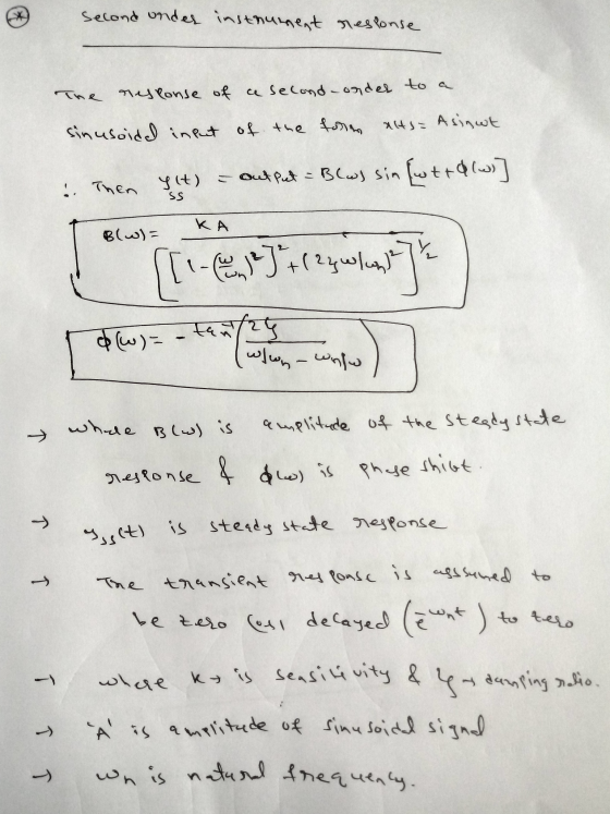 second under instrument response The response of ce second-order to a sinusoided input of the forms xlts= Asigut Then yit) =