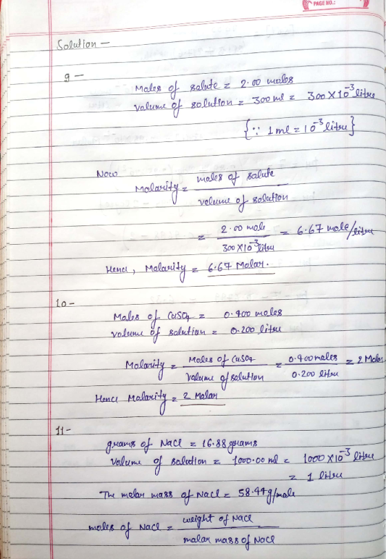 PAGE NO.: Solution - Moles of salute z 2.00 males Volume of solution z_ 300 ml z_300X1olitece { Ime z 10 litru} NOCO moles of