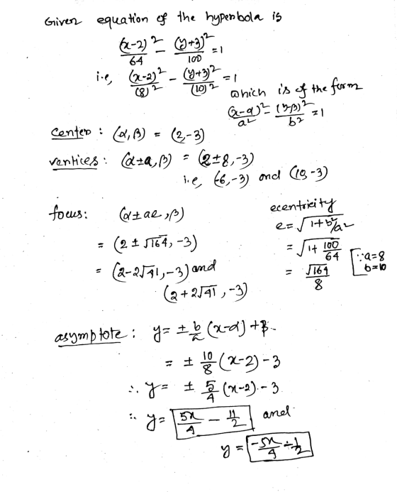 ten 64 100 Giren equation of the hyperbola is 64-2)+3) ię 62-222 - +32 (8) (10) ? which is of the form Q-0)? 17p al center :