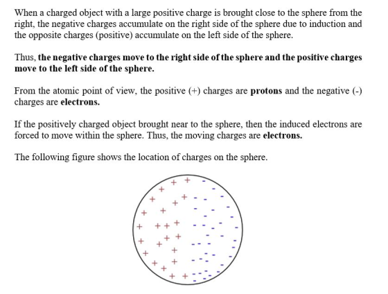 When a charged object with a large positive charge is brought close to the sphere from the right, the negative charges accumu