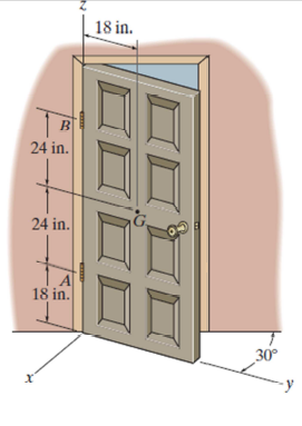 The 100-lb door has its center of gravity at G. De