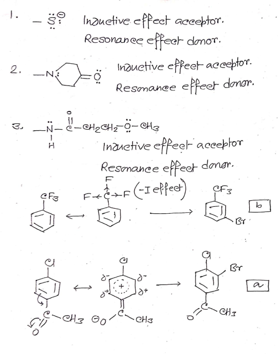 1.- So Inouetive effect acceptor. Resonance effect donor. 2. LNÉ Tö nõuetive effect acceptor. Resmanee effeef donor. & ___HCH