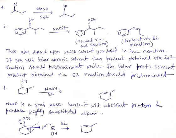 A. Nash 1. SN2 Br OEL se who Nadet (Product via E2 (Product via Sw2 reactions) Peaction) This also depend upon which solven