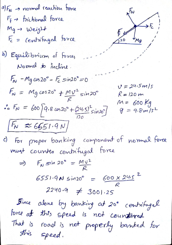 Cance Red K 120 a) En normal reaction force I Ff frictional force Mg Weight = Centrifugal force b) Equilibrium of forces ...