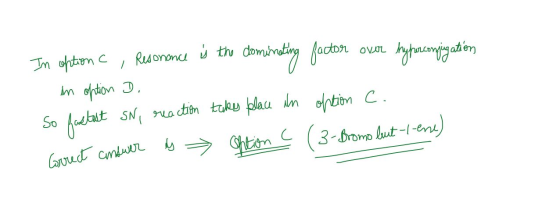 2 ol t is onance In option c, Resonance is the dominating fator over hypocomigation - in option D. So fastest SN, reaction ta