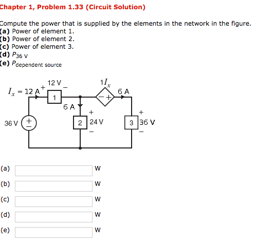 Chapter 1, Problem 1.33 (Circuit Solution) Compute the power that is supplied by the elements in the network in the figure. (